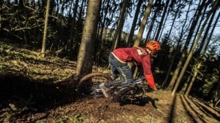 Mountain biking down a hill