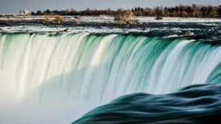 large waterfall in winter