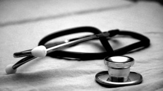 Black and white photo of stethoscope