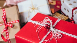 Wrapped gifts in a pile