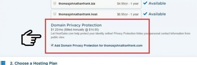 The Domain Privacy Protection option.