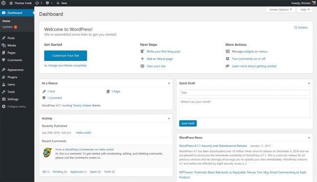 An overview of the WordPress dashboard