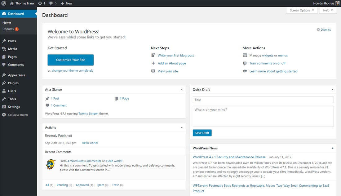 WordPress Dashboard