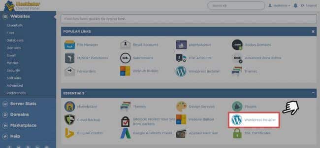Clicking the WordPress Installer within HostGator's cPanel.