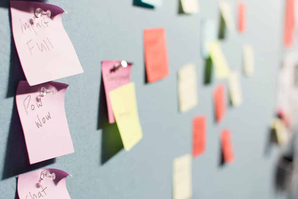 sticky notes on board