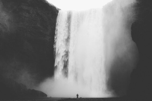 waterfall in black and white