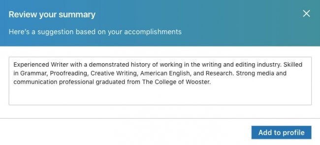 linkedin summary examples for college students