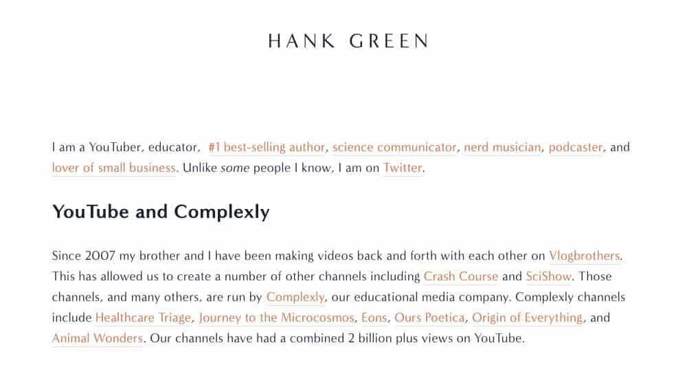 Hank Green's personal website