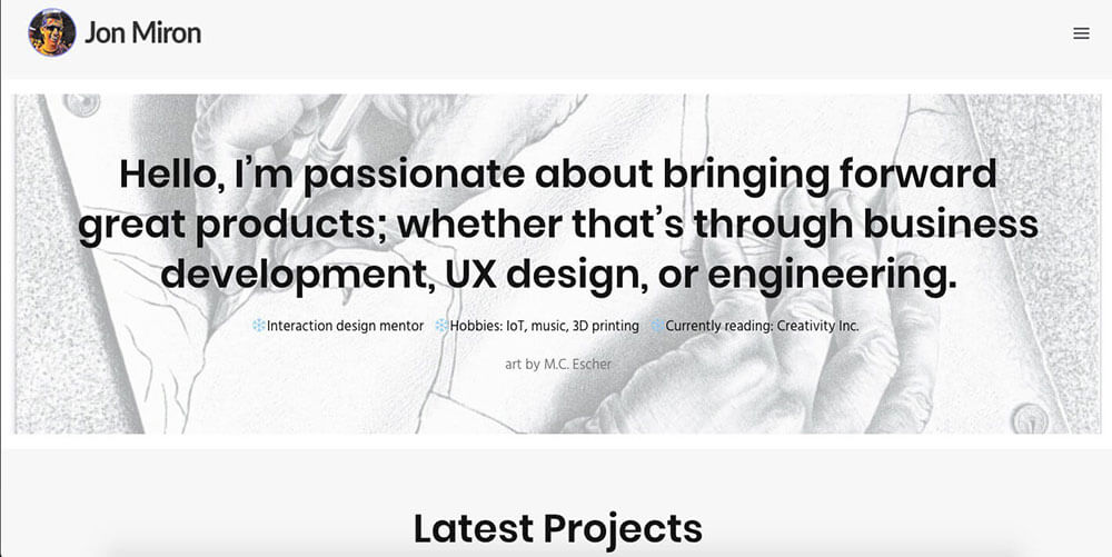 Jon Miron's personal website