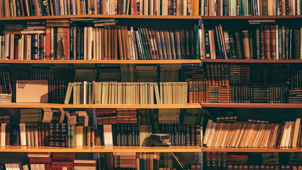 students reading books in library