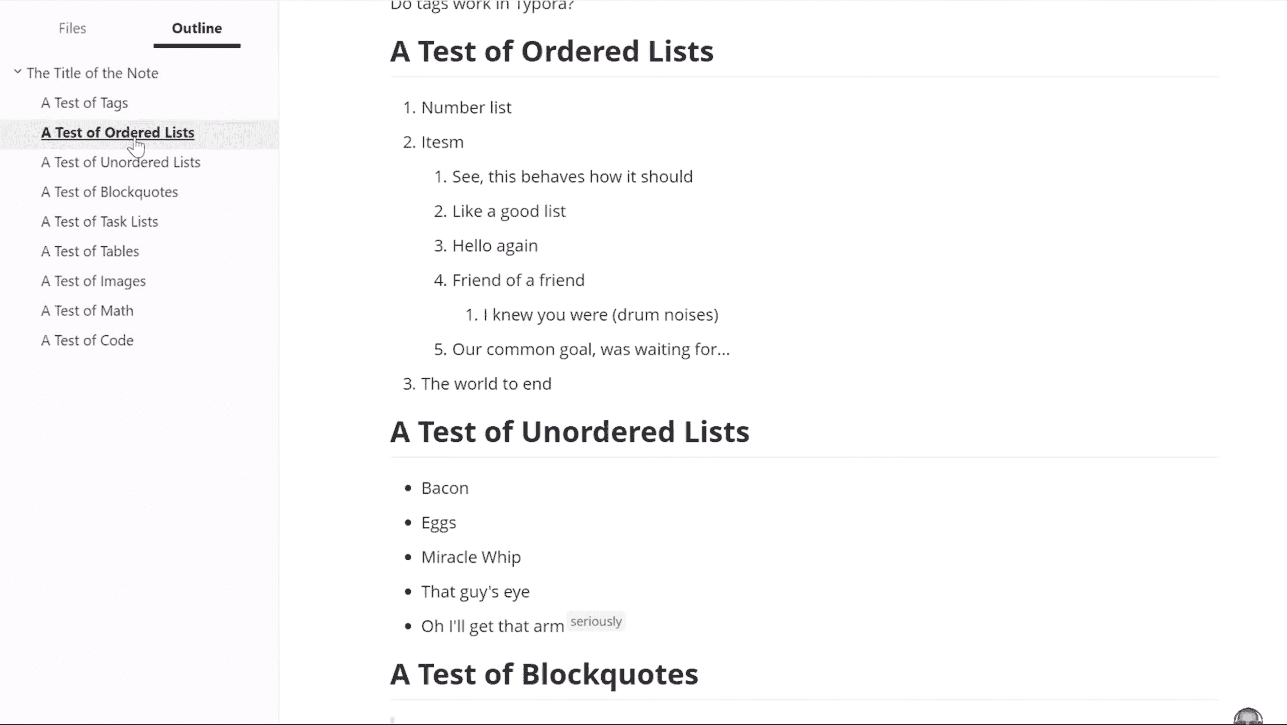 typora table of contents