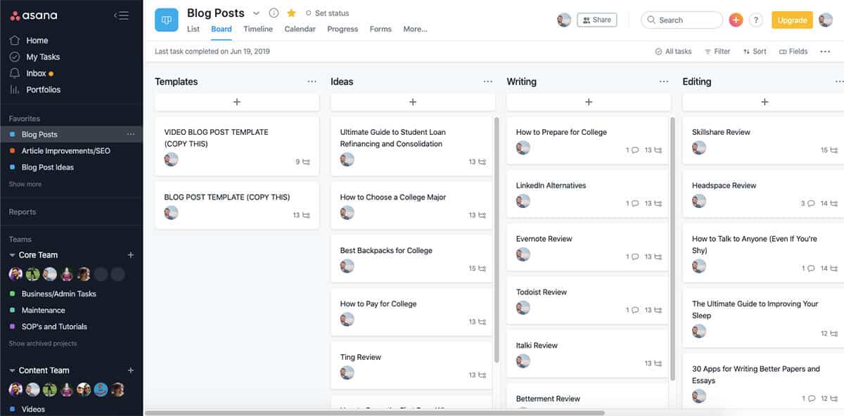 A list of tasks in Asana