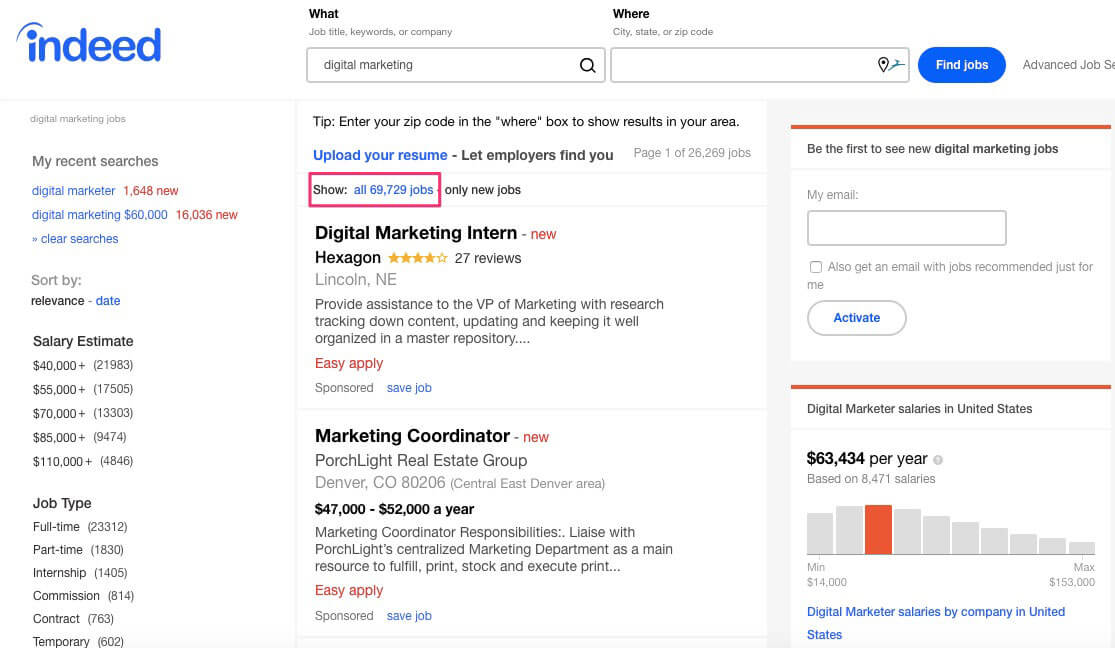 digital marketing jobs available on Indeed