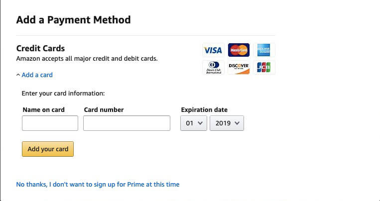 Adding a payment method