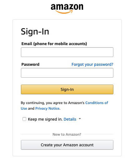 Amazon sign-in page