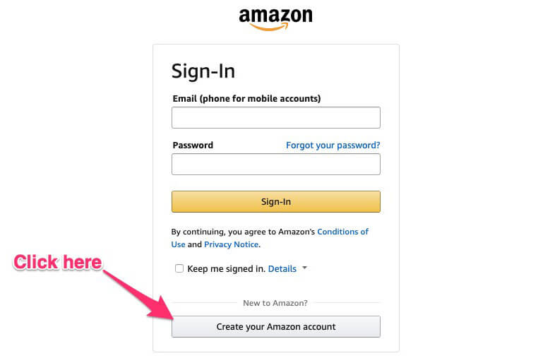 Click "Create your Amazon account"