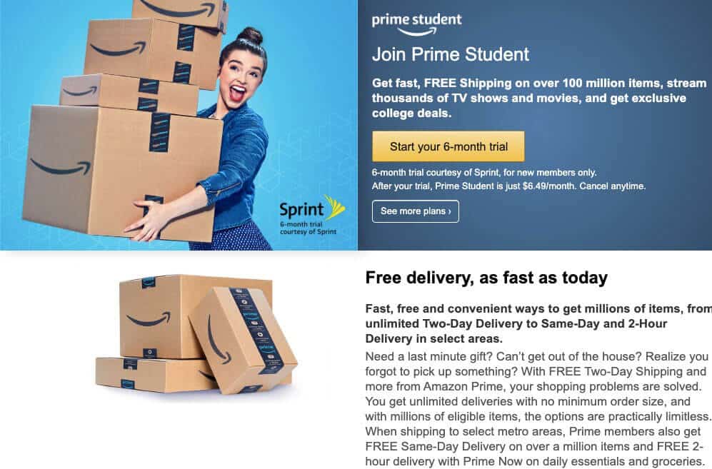 Amazon Prime Student sign-up page