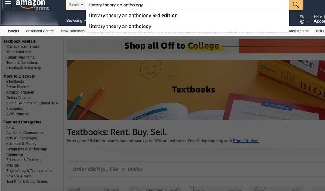 Searching for textbook name on Amazon