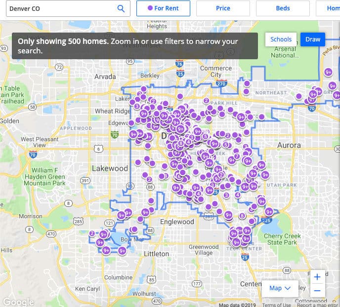 Lugares para alugar em Denver, de acordo com Zillow