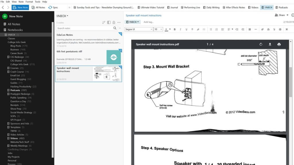 A scanned document in Evernote. Here, the text is searchable, and the entire document can be tagged and annotated.