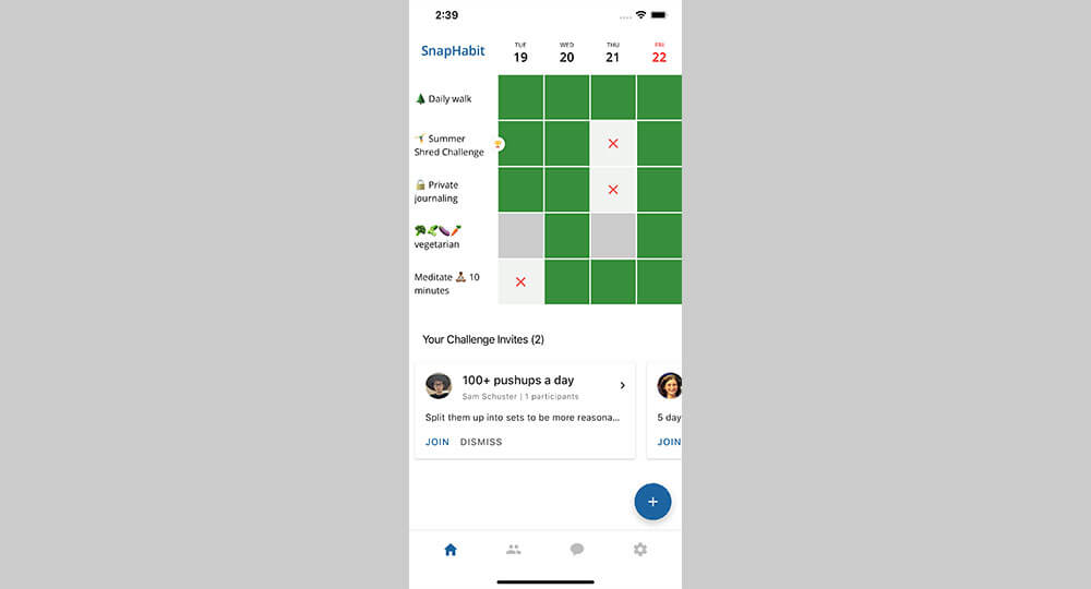SnapHabit home screen