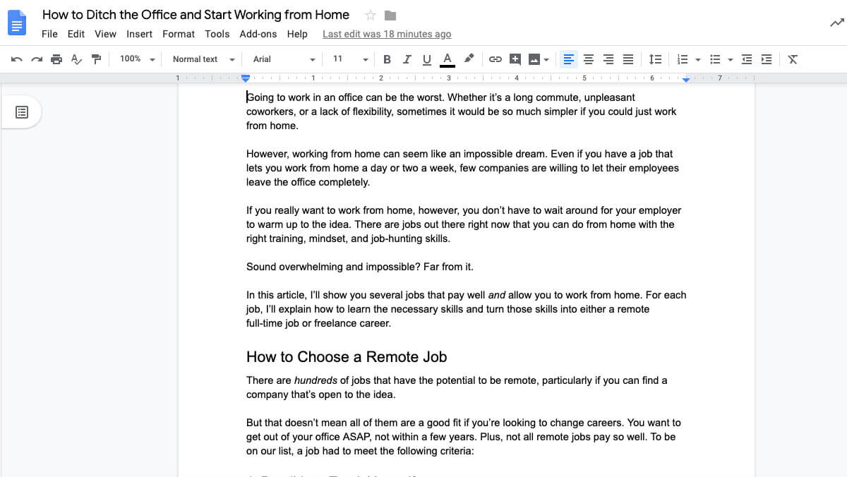Writing an article in Google Docs