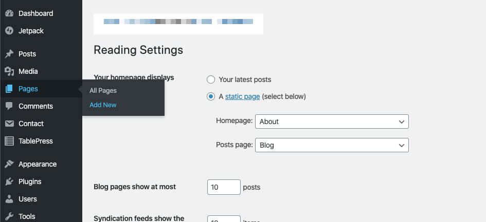 Adding a new page in WordPress