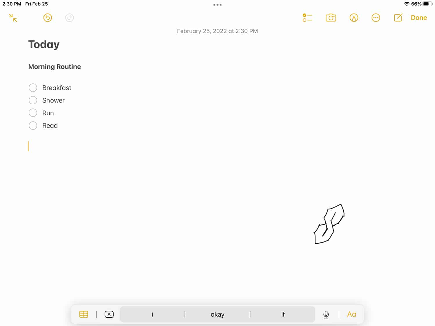 Writing in the Apple Notes iPad app