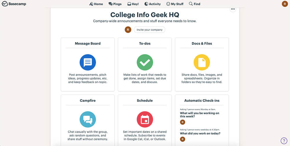 Basecamp app interface