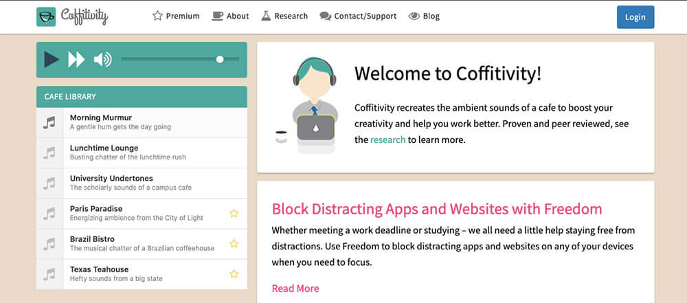 Coffitivity app interface