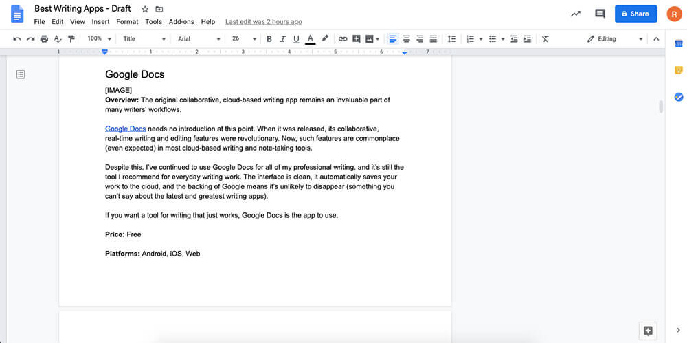 Google Docs app interface