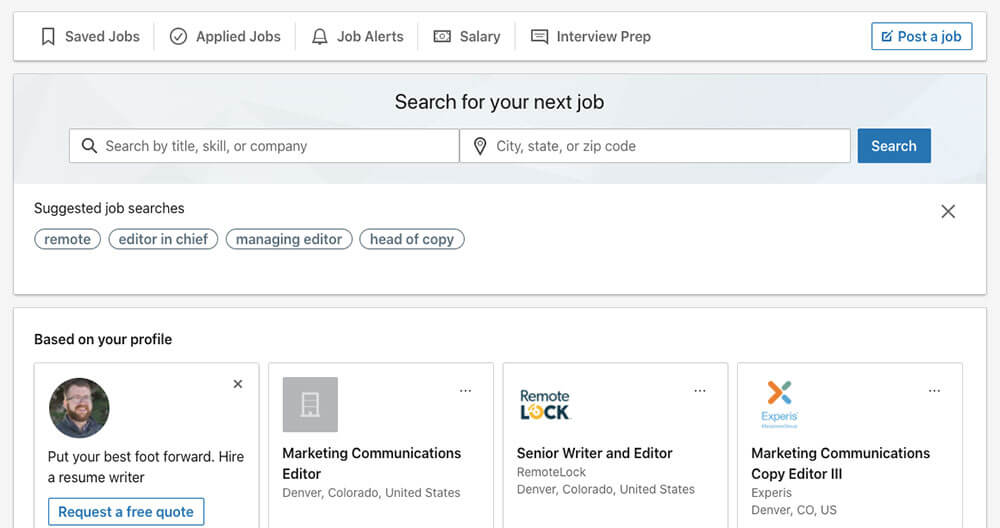 LinkedIn Jobs page