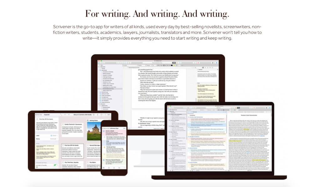 Scrivener app sales page screenshot