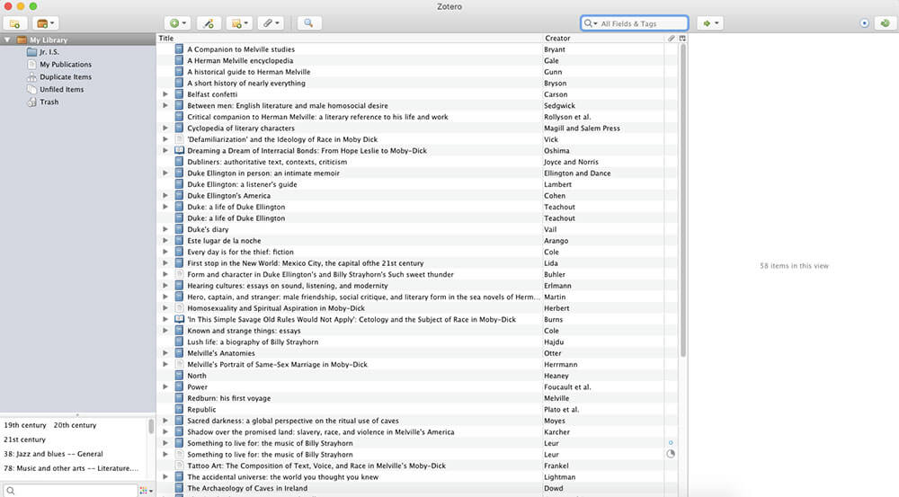 Zotero app interface