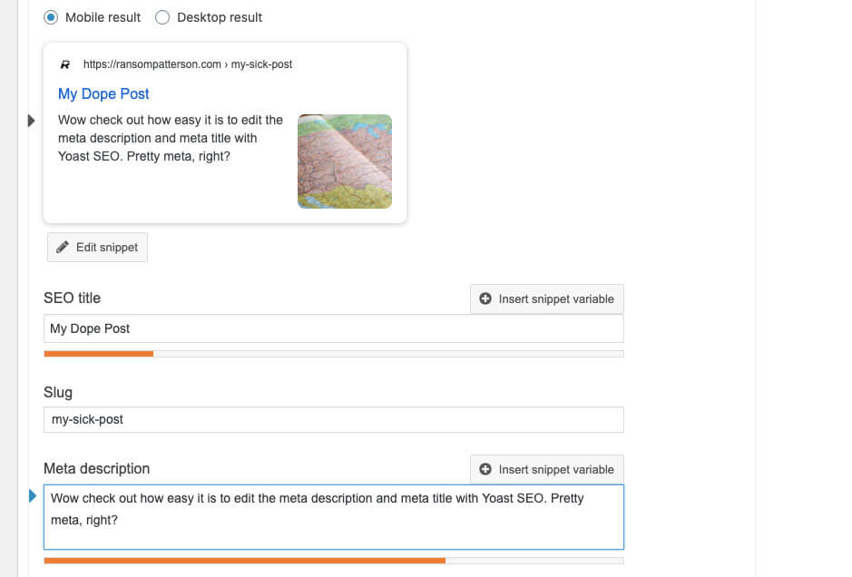 Editing the meta description and meta title with Yoast SEO WordPress plugin