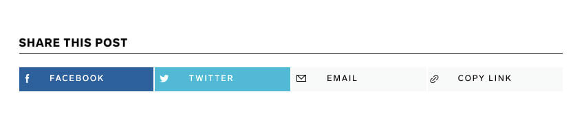 Social sharing buttons at the bottom of an article