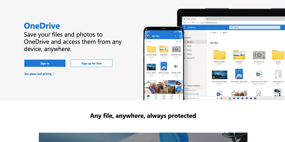 OneDrive sales page screenshot