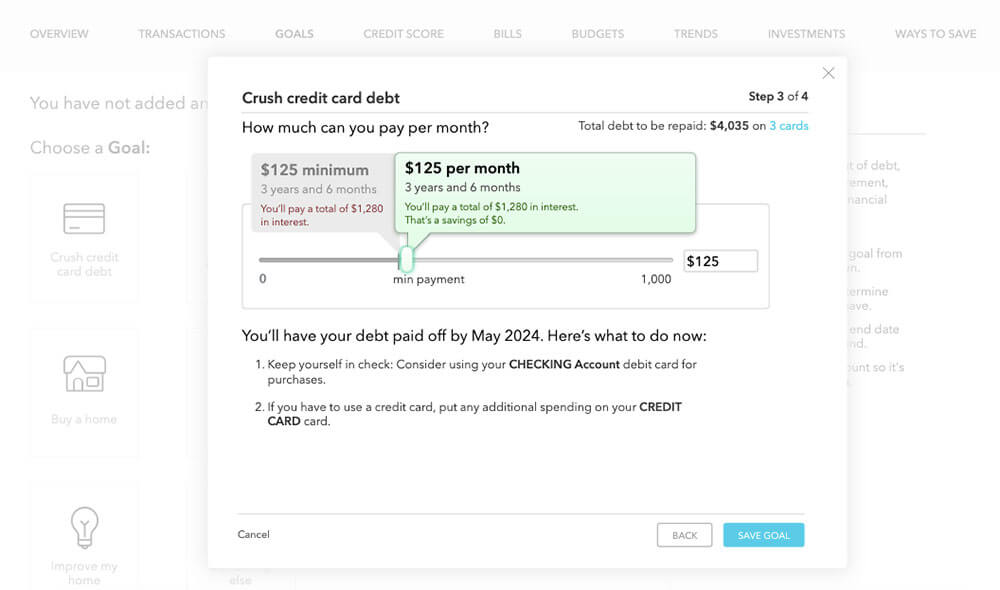 Debt repayment slider in Mint