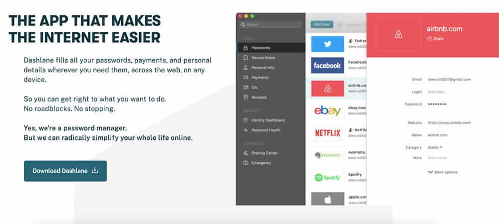 Dashlane password manager screenshot