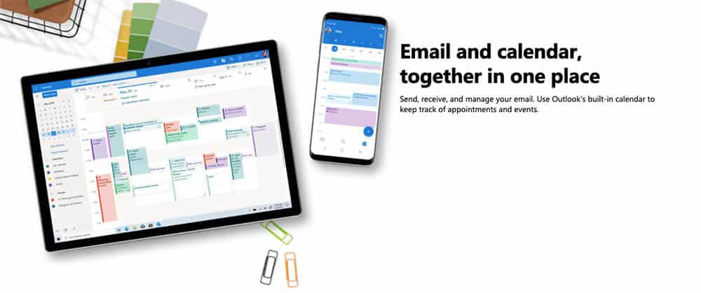 Microsoft Outlook app displayed on tablet and phone