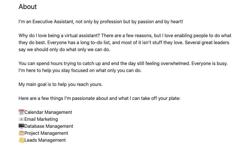 Virtual assistant LinkedIn page screenshot