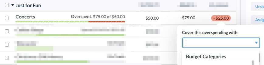 Moving money to cover overspending in YNAB