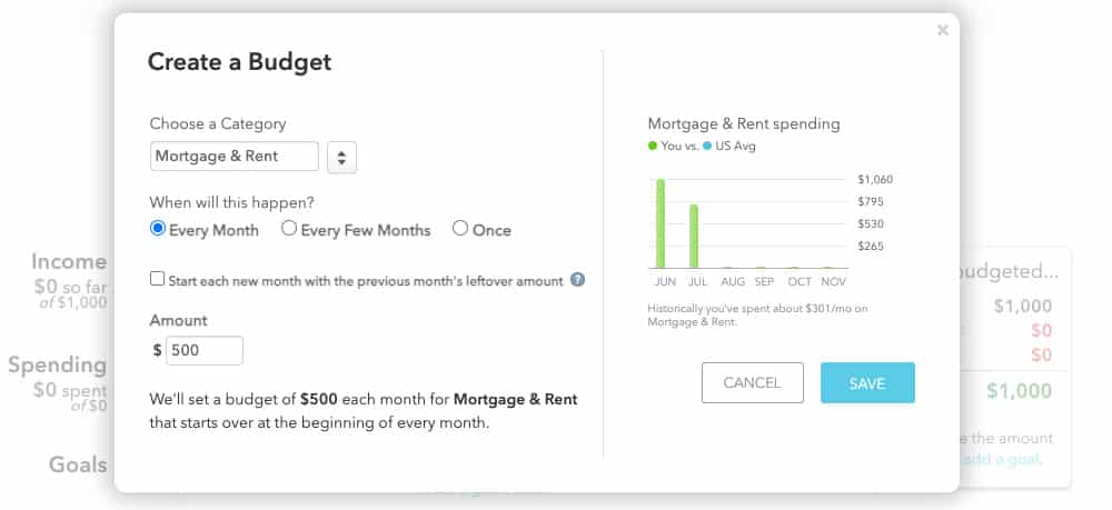Creating a budget category in Mint