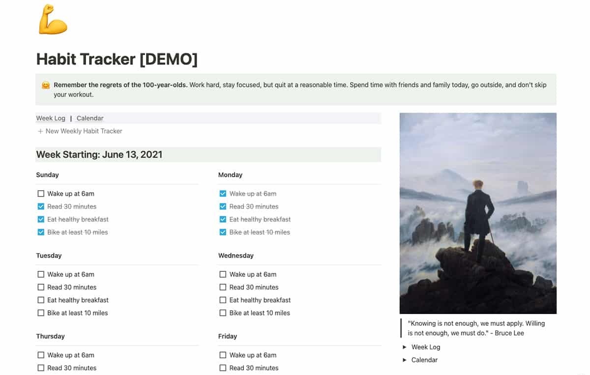 A habit tracking system in Notion