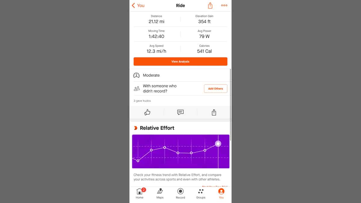 Strava ride data screenshot