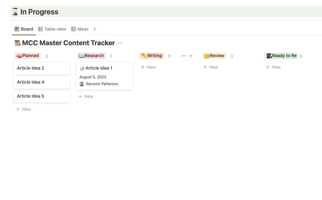 Moving the article's Notion card to the "Research" column