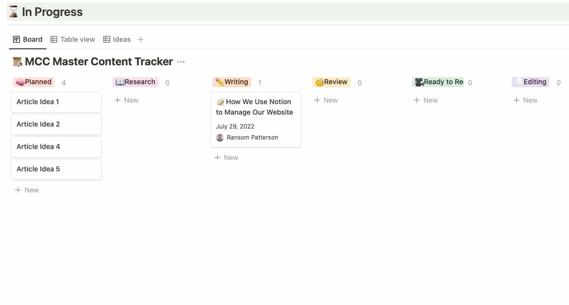 Planned articles in Notion